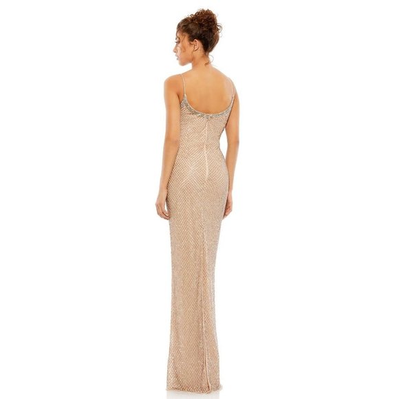 MAC DUGGAL Lattice Bead Sheath Gown in Nude Size US 10 - Picture 3 of 16